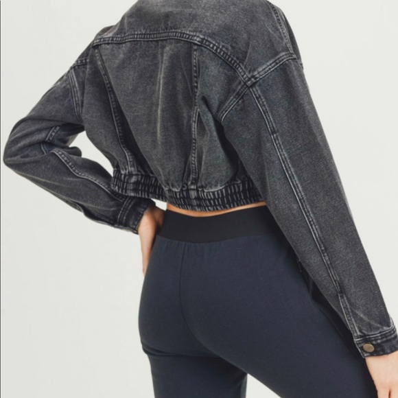 Cropped denim jacket (charcoal grey) - Picture 4 of 5